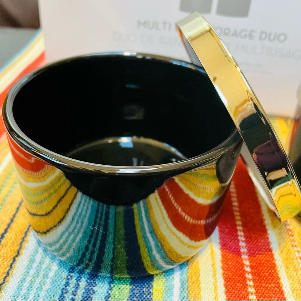 Z Gallerie Multi-use Ceramic Storage Duo, Black & Gold. New in Box.